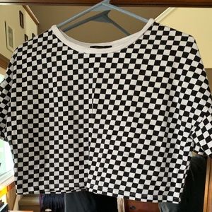 short sleeve checkered crop top